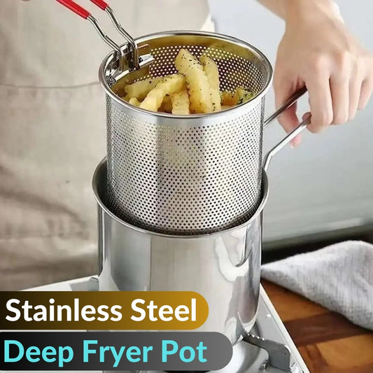 Deep Fryer Pot - Chips Fryer Machine - Stainless Steel Frying Pot With Strainer 1200ML