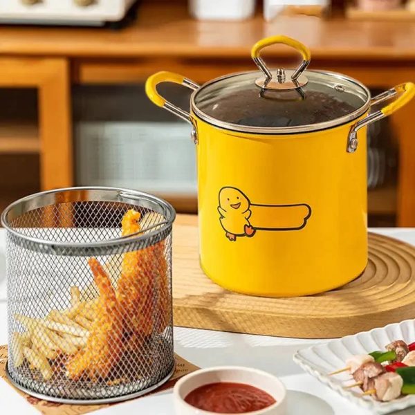 Deep Fryer Pot - Chips Fryer Machine - Stainless Steel Frying Pot With Strainer 1200ML