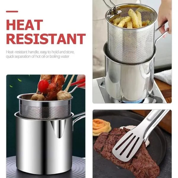 Deep Fryer Pot - Chips Fryer Machine - Stainless Steel Frying Pot With Strainer 1200ML