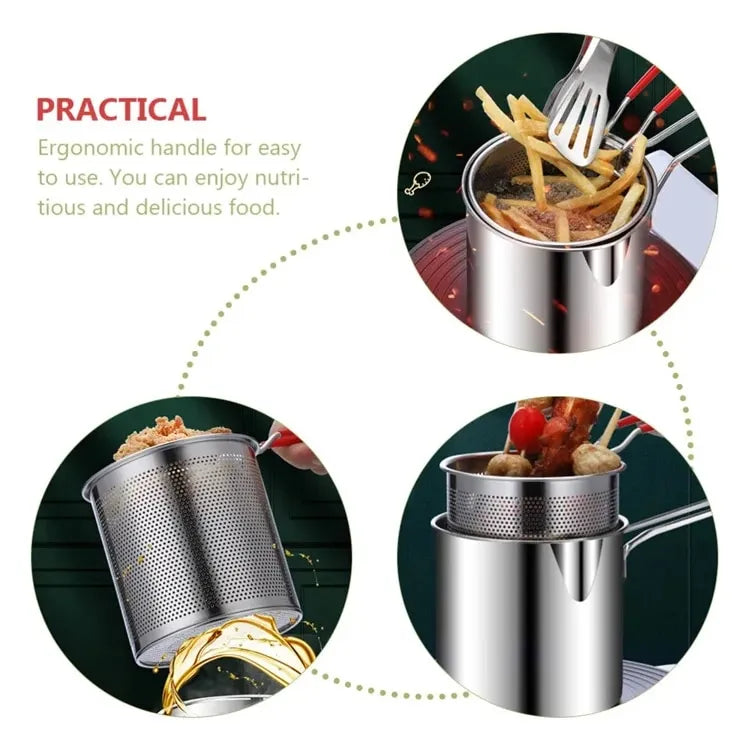 Deep Fryer Pot - Chips Fryer Machine - Stainless Steel Frying Pot With Strainer 1200ML