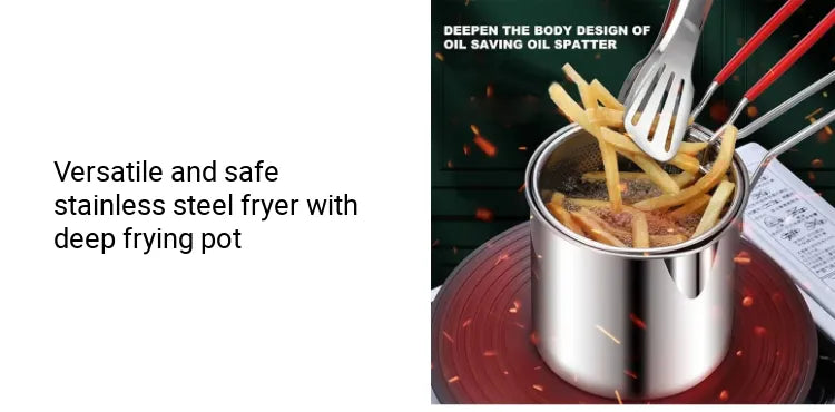 Deep Fryer Pot - Chips Fryer Machine - Stainless Steel Frying Pot With Strainer 1200ML