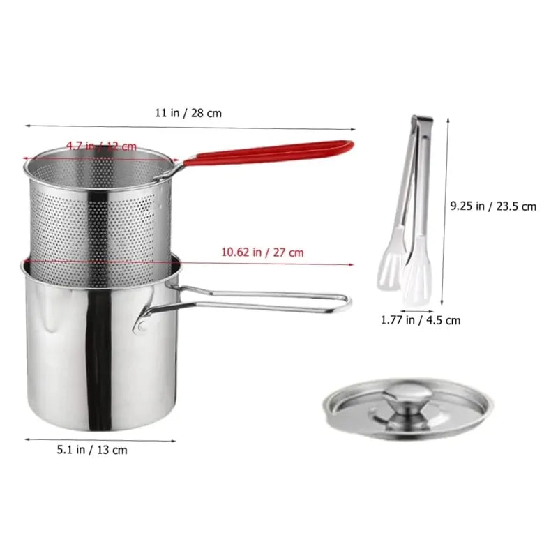 Deep Fryer Pot - Chips Fryer Machine - Stainless Steel Frying Pot With Strainer 1200ML